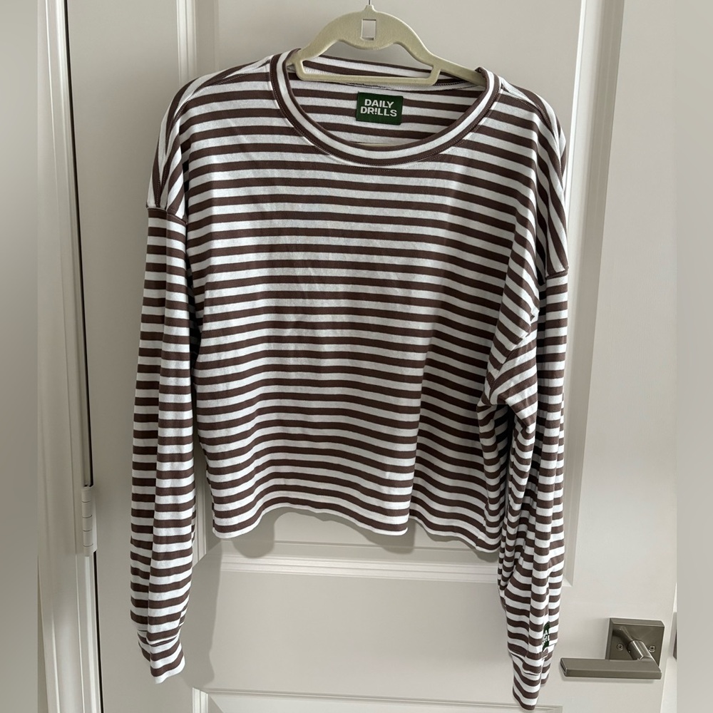 Daily Drills Brown and White Striped Top